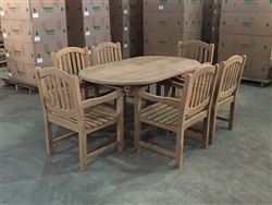 Liverpool Oval Teak Table Set w/ 6 Manchester Arm Chairs (170cm x 100cm - Extends to 230cm)