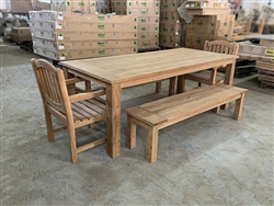 Reclaimed 87" Teak Table SET #252 w/ (2) Manchester Rustic Arm Chairs + (2) 170cm/67" BG Backless Benches