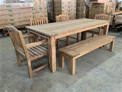 Reclaimed 87" Teak Table SET #735 w/ (4) Manchester Rustic Arm Chairs + (1) 170cm/67" BG Backless Bench