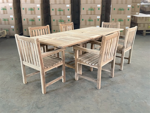 Eden Rectangle Double Extension Teak Table 180cm Regular To 240cm w/ Extension x 100cm Width Set w/ 6 Blackburn Arm Chairs