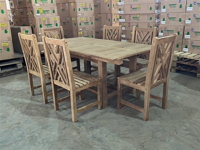Eden Rectangle Double Extension Teak Table 180cm Regular To 240cm w/ Extension x 100cm Width Set w/ 6 Middleton Dining Chairs