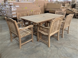 Eden Rectangle Double Extension Teak Table 180cm Regular To 240cm w/ Extension x 100cm Width Set w/ 6 St. Croix  Arm Chairs