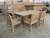Eden Rectangle Double Extension Teak Table 180cm Regular To 240cm w/ Extension x 100cm Width Set w/ 6 Solo Arm Chairs