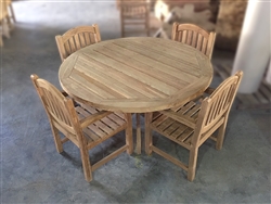 Georgia Teak Round Table 150cm/59" SET w/ 4 Manchester Arm Chairs Rustic