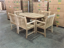 Suwawal Oval Extension Teak Table Set w/ 6 Lebak Arm Chairs (150cm x 90cm - Extends to 200cm) Suwawal Oval Extension Teak Table Set w/ 6 Lebak Arm Chairs (150cm x 90cm - Extends to 200cm)