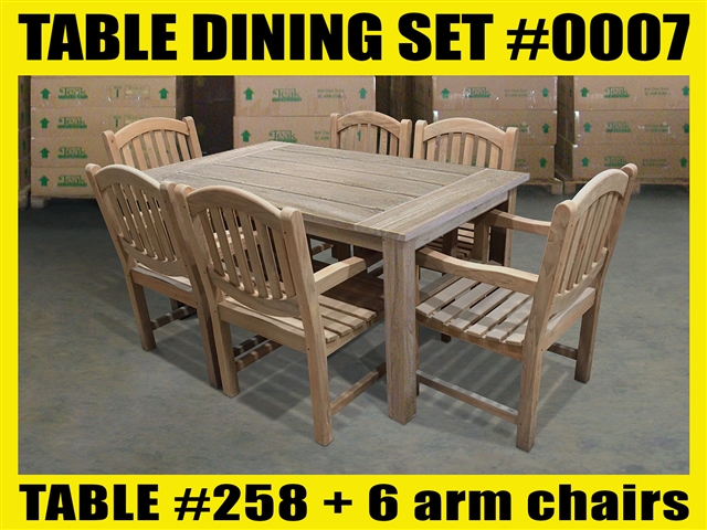 Reclaimed 63" Teak Table SET #0007 w/ 6 Manchester Arm Chair