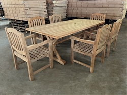 Hamburg 87" Teak Table SET w/ 6 Manchester Rustic Arm Chairs