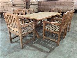 Harrods 71" Teak Table SET w/ 6 Manchester Rustic Arm Chairs
