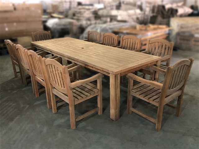 Jambi 118" Teak Table SET w/ 10 Manchester Rustic Arm Chairs