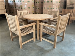 110cm/43" Andover Teak Round Table SET w/ 4 Rahan Arm Chairs