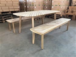 Artane Oval Teak Table 190 x 93cm SET w/ 2 Vernon Backless Benches
