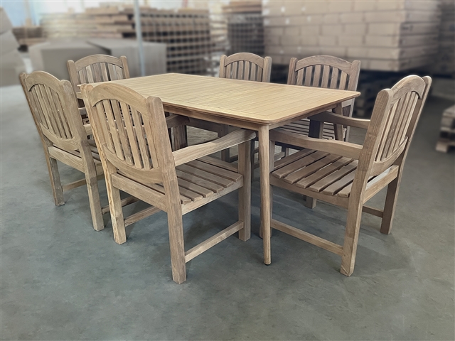 Eve Rectangle Teak Table 180 x 95cm Set w/ 6 Manchester Arm Chairs