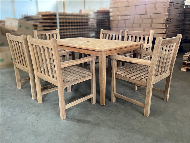 Forbes Rectangle Teak Table 160 x 100cm SET w/ 6 Oldham Arm Chairs