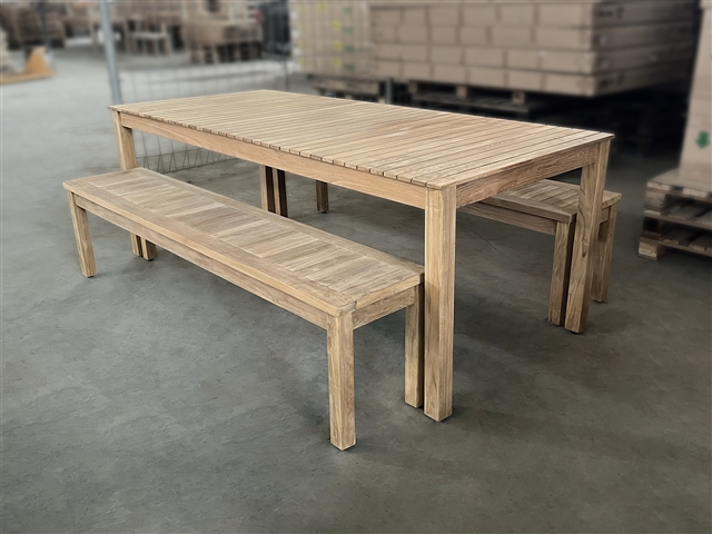 Newton Rectangle Teak Table 210 x  90cm SET w/ 2 York Backless Benches