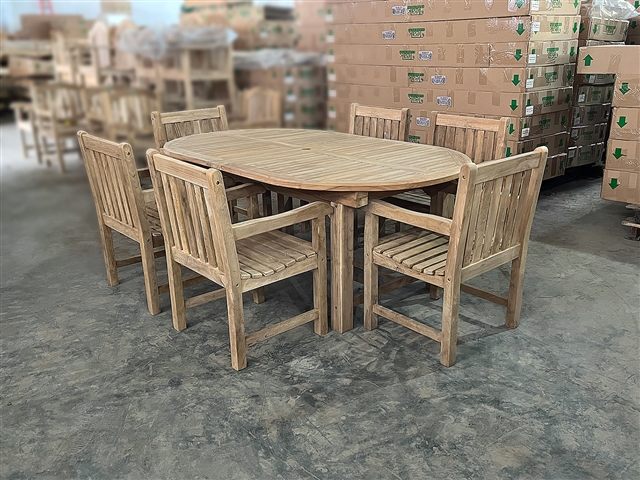 Eden Oval Double Extension Teak Table 200cm Regular To 300cm w/ Extension x 120cm Width Set w/ 6 Solo Arm Chairs